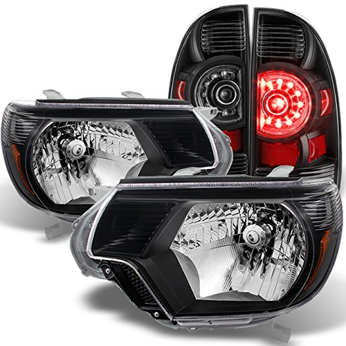 AKKON Black LED Headlights & Tail Lights for 2012-2015 Toyota Tacoma Pickup Truck - Upgrade Your Truck's Style & Visibility for Night Driving & Off-Road Adventures