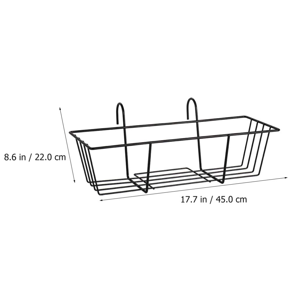 Cabilock Black Iron Railing Planter Box - 45 x 22 x 16.8cm Hanging Flower Pot Holder for Deck, Balcony & Fence | Outdoor Metal Hanging Basket for Plants, Herbs & Flowers | Perfect for Patio Decor, Garden Railings & Porch Shelves