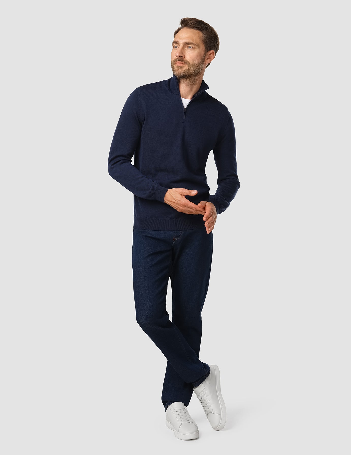 Premium Merino Wool Half Zip Sweater - Navy Blue - Warm & Comfortable for Outdoor Activities & Casual Wear