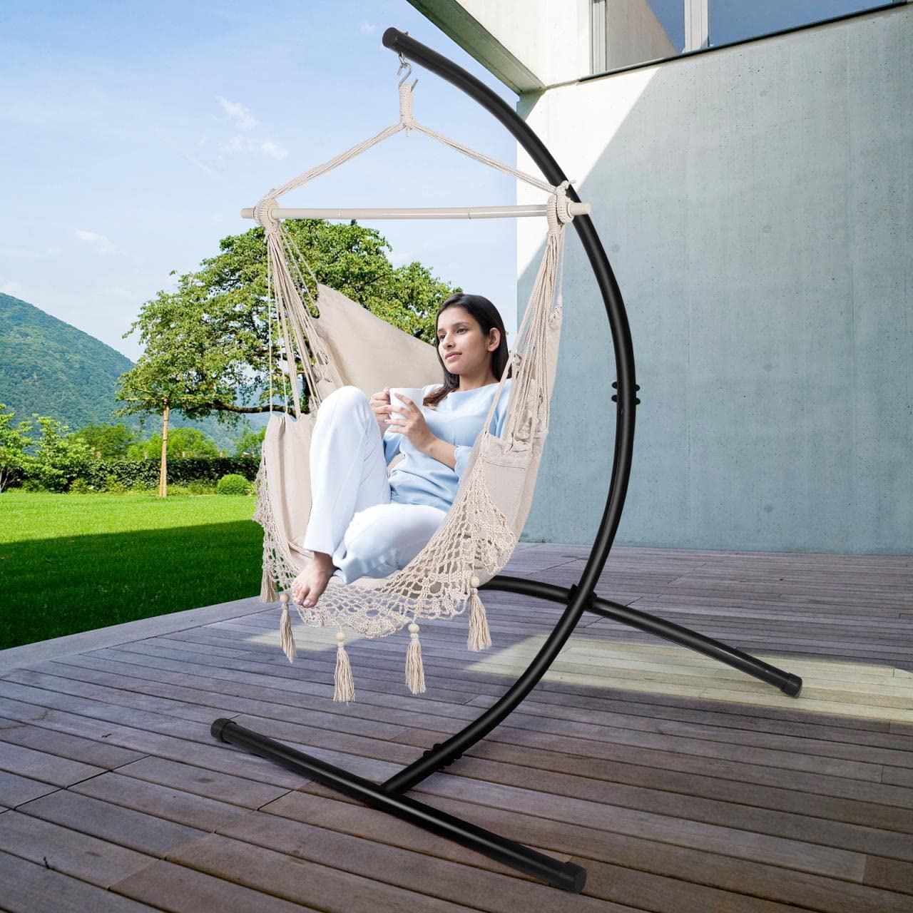 GOUTIME Hammock Chair Stand Only - Heavy Duty 350 LB Capacity Hanging Chair Stand Frame for Indoor & Outdoor Swing Egg Chairs - Perfect for Patio, Garden, Balcony & Backyard Relaxation