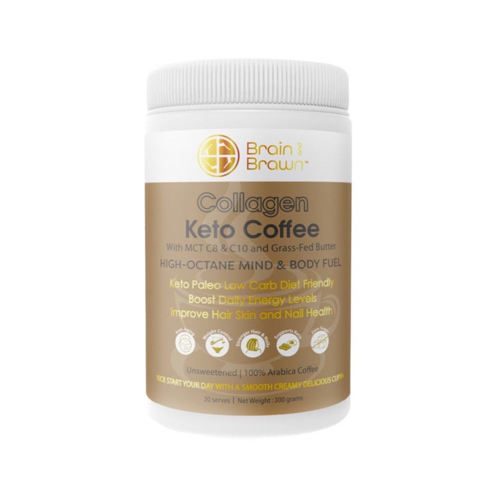 Brain and Brawn Collagen Keto Coffee with MCT C8 & C10 and Grass Fed Butter - Unsweetened 300g | Low Carb Energy Boost for Keto Diet & Morning Focus
