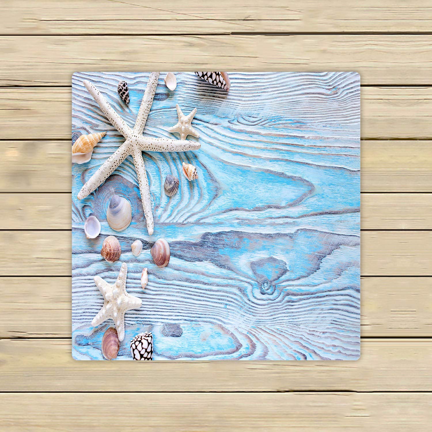 Premium Blue Wooden Beach Bath Towel with Summer Sea Shells Star Design - 13x13 Inch Soft Absorbent Shower Towel for Home, Outdoor & Travel - Perfect for Beach Trips, Poolside Lounging, and Spa Days