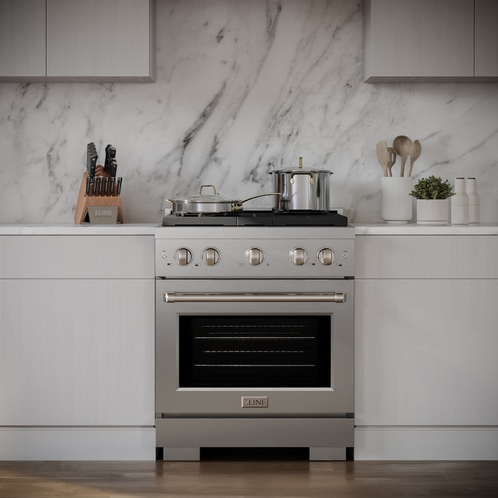 ZLINE 30 Inch Stainless Steel Kitchen Package - Gas Range, Over-the-Range Microwave & Dishwasher Combo | Ideal for Modern Homes & Open-Concept Kitchens (3KP SGROTR30 DWV)