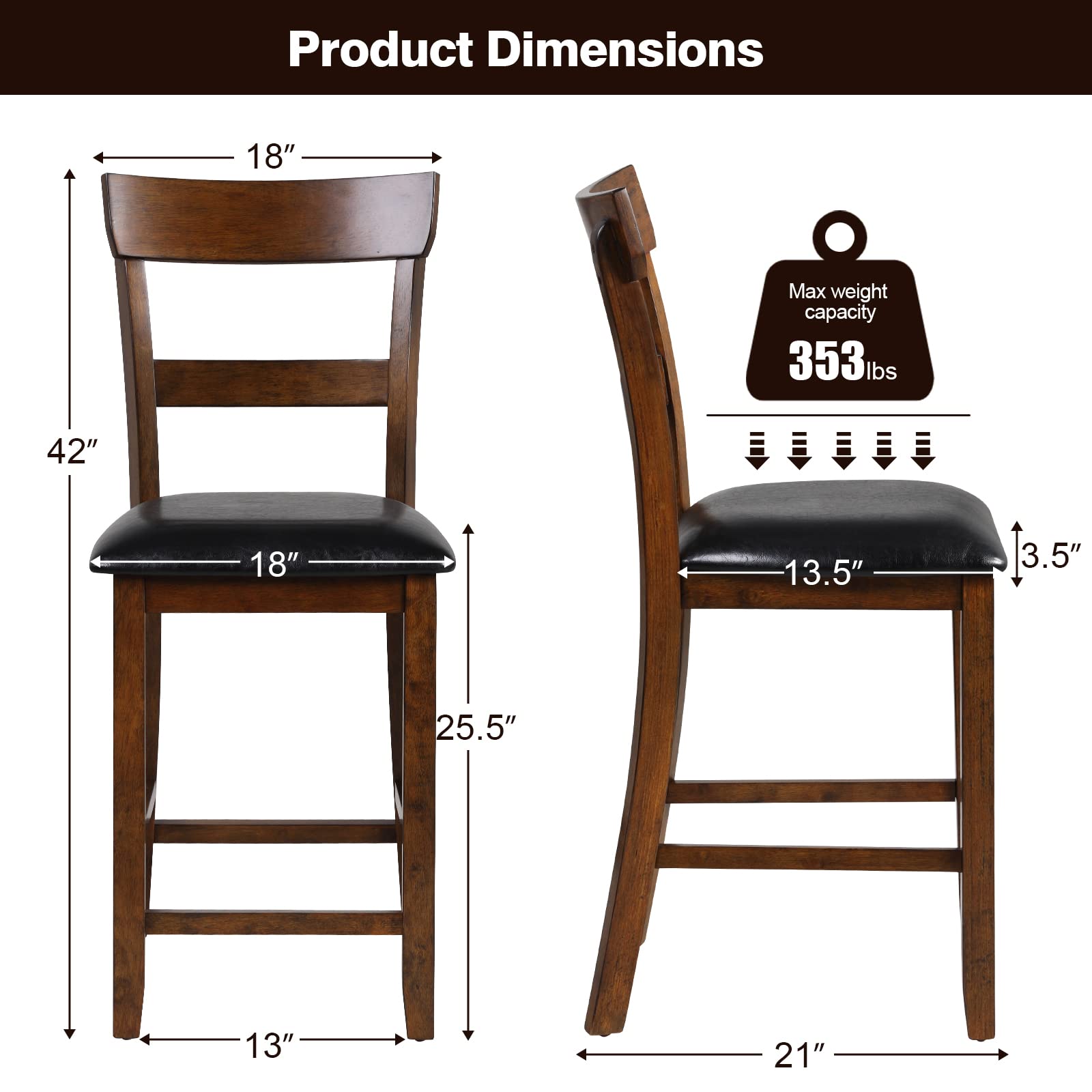 NAFOR Counter Height Bar Stools Set of 4 - 25.5