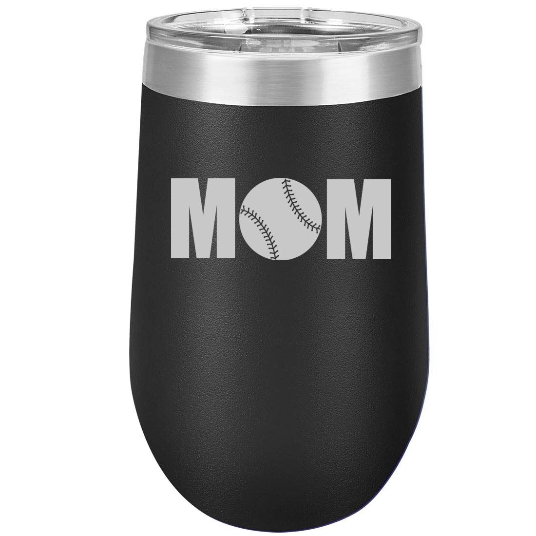 16 oz Double Wall Vacuum Insulated Stainless Steel Stemless Wine Tumbler - Insulated Coffee Travel Mug with Lid & Non-Slip Base - Perfect for Hot/Cold Drinks, Baseball Games, Softball Practice & Outdoor Activities (Black)