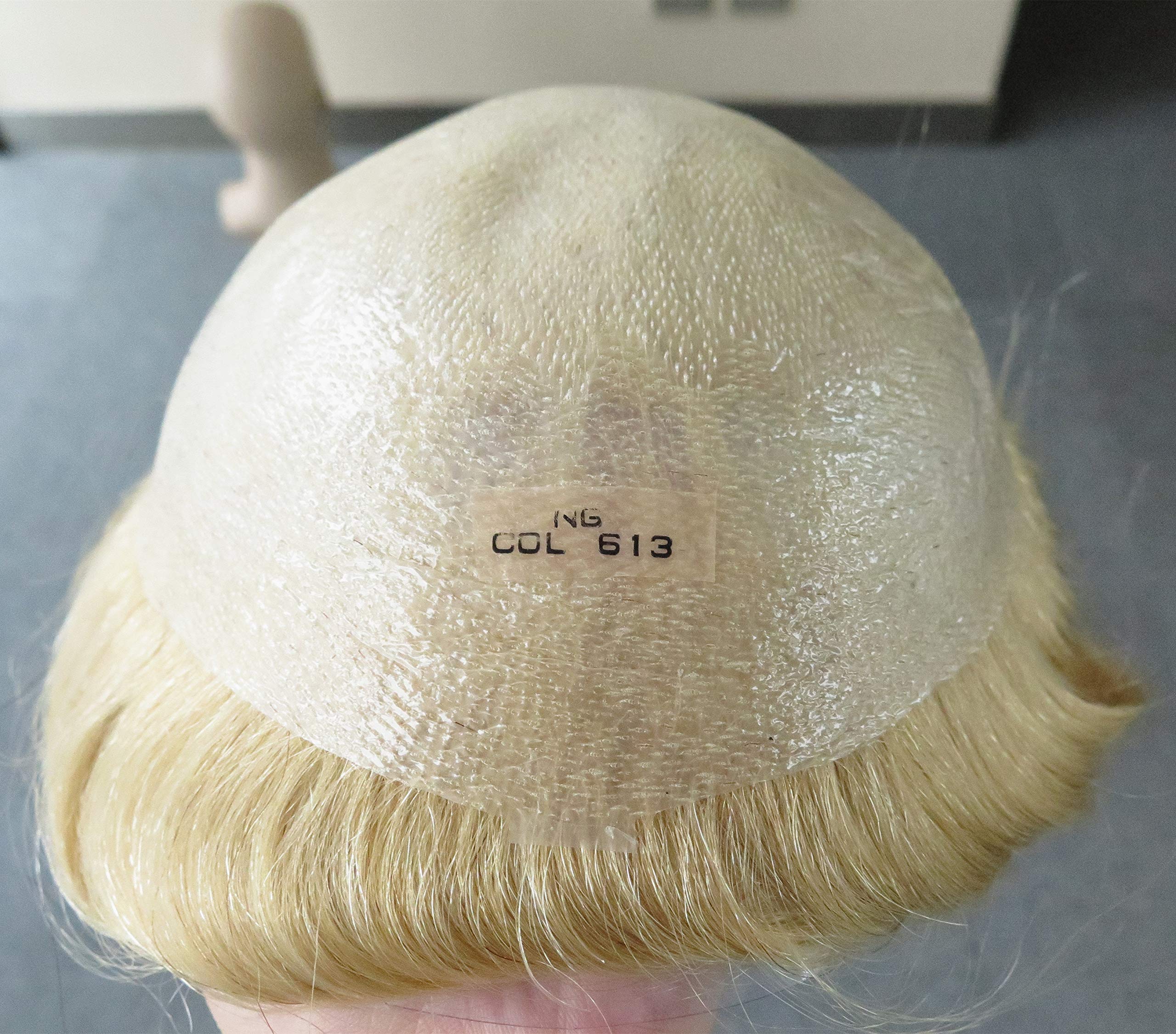 Men's Human Hair Toupee - Ultra Thin Skin V Looped Hair Replacement System - Light Blonde #613 - Natural Looking Hairpiece for Thinning Hair & Baldness - Perfect for Daily Wear, Weddings & Special Events