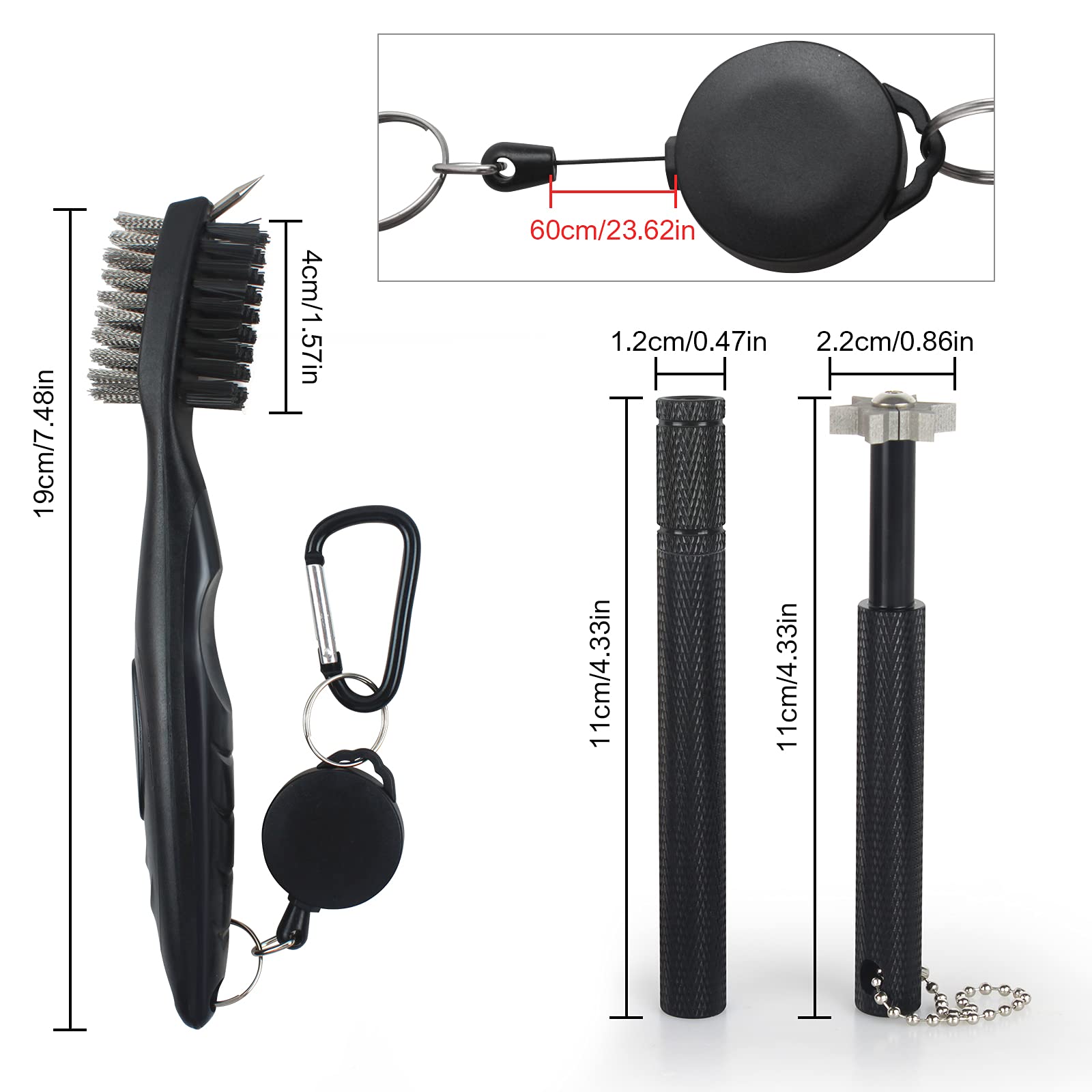 VIPMOON Golf Club Groove Sharpener Tool - Premium Golf Brush & Groove Cleaner with Retractable Zip-line Aluminum Carabiner | Wedge & Iron Groove Sharpener for U & V-Grooves | Essential Golf Accessories for Men | Perfect for Driving Range Practice & Course Maintenance