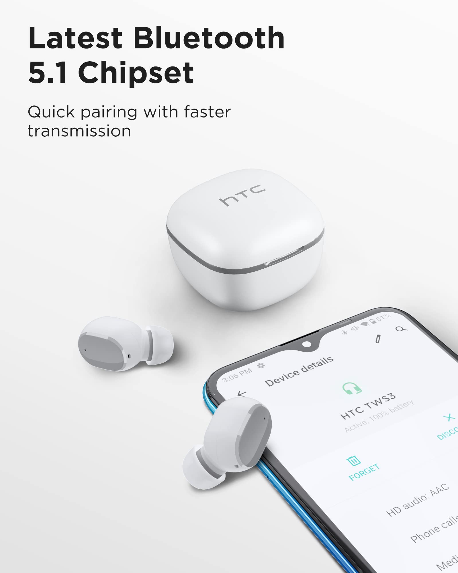 HTC Wireless Headphones Bluetooth 5.1 Earbuds with Built-in Mic, Touch Control & Deep Bass - for Calls, Office Work, Running & Gym (Fast US Shipping 5-7 Days) | Perfect for Commuting, Workouts & Online Meetings