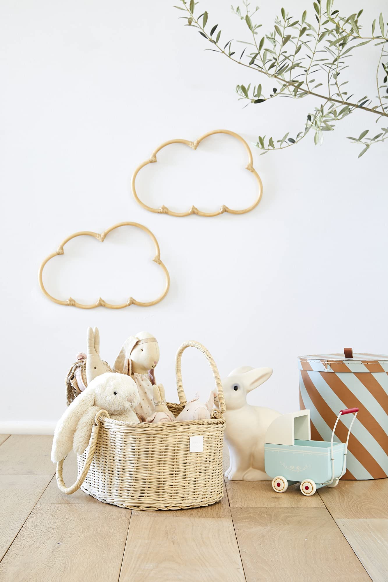 Handmade Wicker Cloud Wall Decor Set of 2 - Natural Rattan Nursery Decor for Baby Girl's Room, Bedroom & Nursery - Boho Chic Home Decor for Wall Hanging, Baby Shower Gift & Nursery Theme