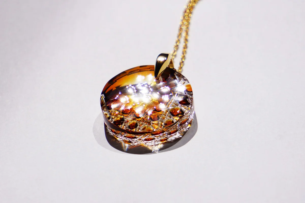 Kiriko Glass Pendant Necklace - Handcrafted Japanese Amber Jewelry for Women, Elegant Gift for Birthday & Anniversary | Perfect for Casual Wear, Date Nights & Special Occasions