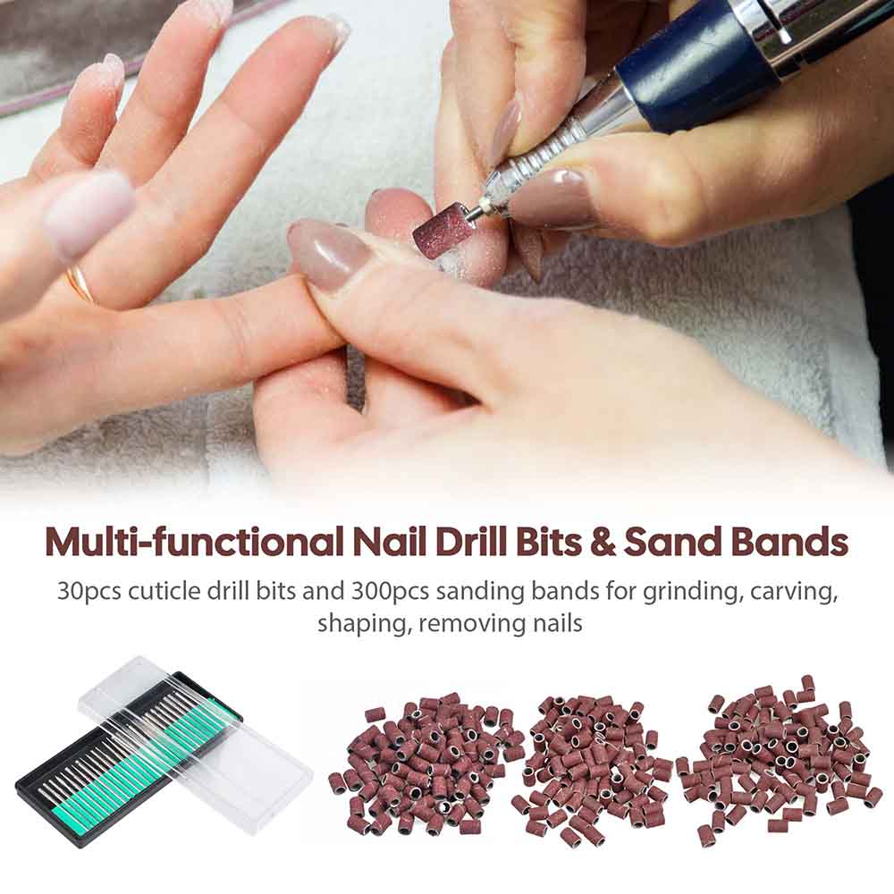 Professional Manicure Pedicure Nail Drill Kit with 300 Sanding Bands & 30 Drill Bits - Electric Nail File for Salon & Home Use, Perfect for Acrylic, Gel, Natural Nails & Nail Art