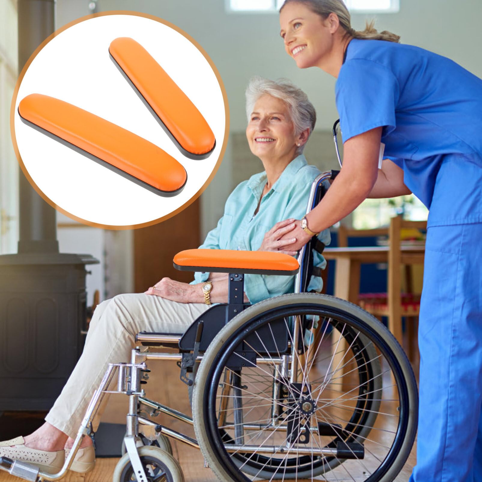 EXCEART 2-Pack Wheelchair Arm Pads & Calf Support Cushions - Ergonomic Memory Foam Replacement Pads for Wheelchairs, Office Chairs and Gaming Chairs (Orange) - Improve Comfort for Work, Gaming & Mobility
