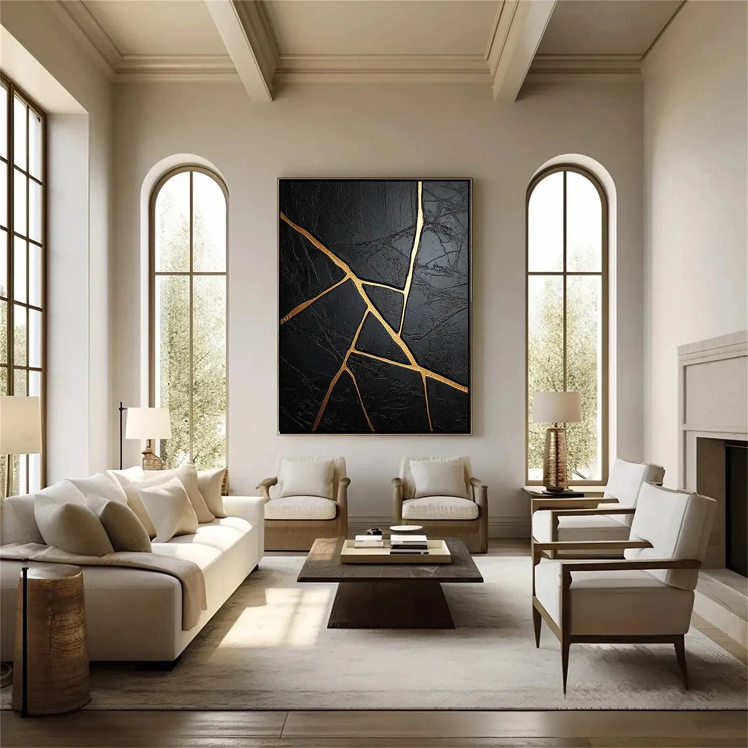 Black Gold Minimalist Textured Abstract Wall Art Painting - Modern Home Decor for Living Room, Bedroom & Office #MZ136