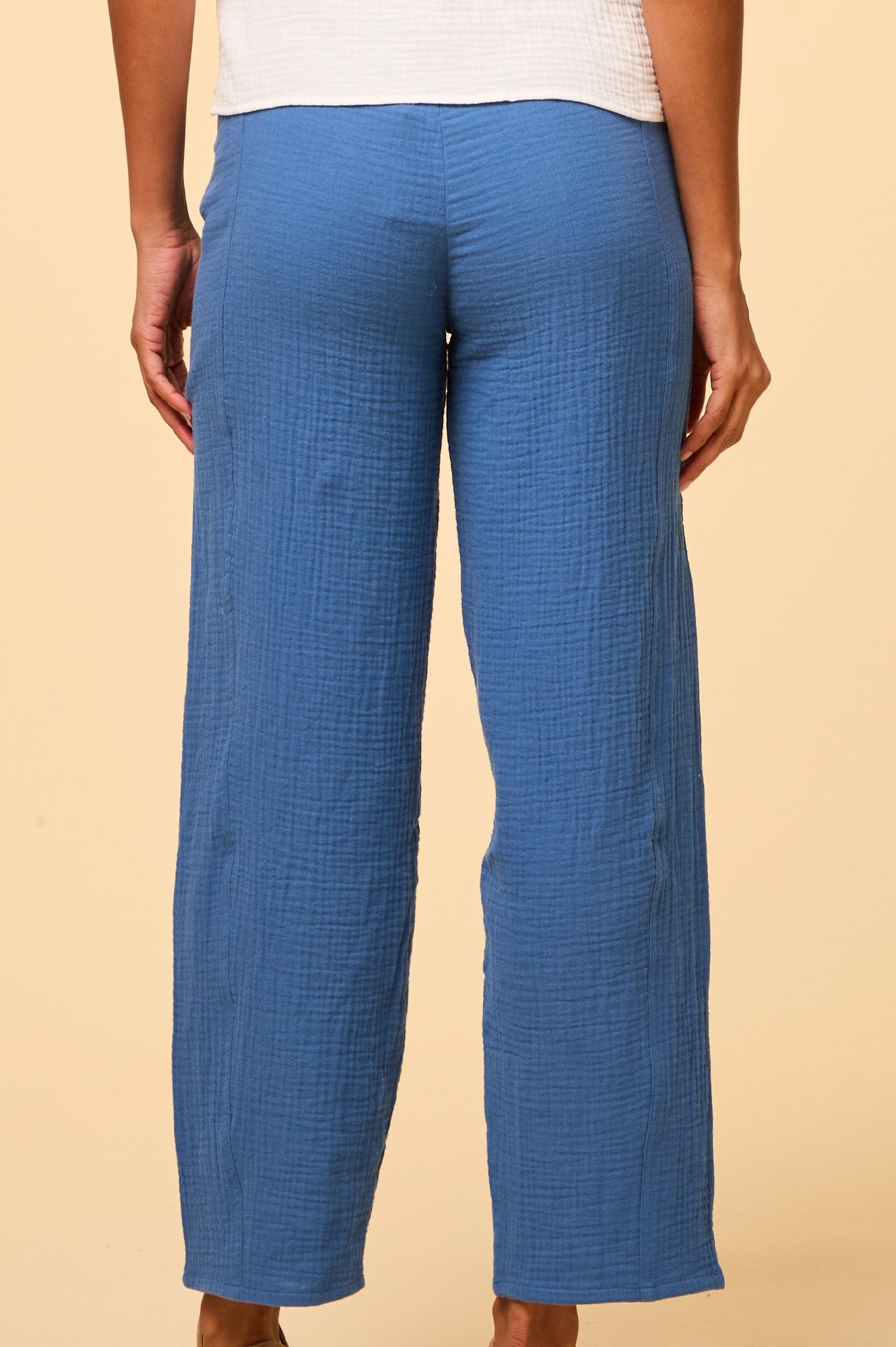 Libby Cheesecloth Trousers for Women - Marina Blue Linen Pants | Comfortable Summer Casual Wear for Beach, Travel & Everyday Outfits