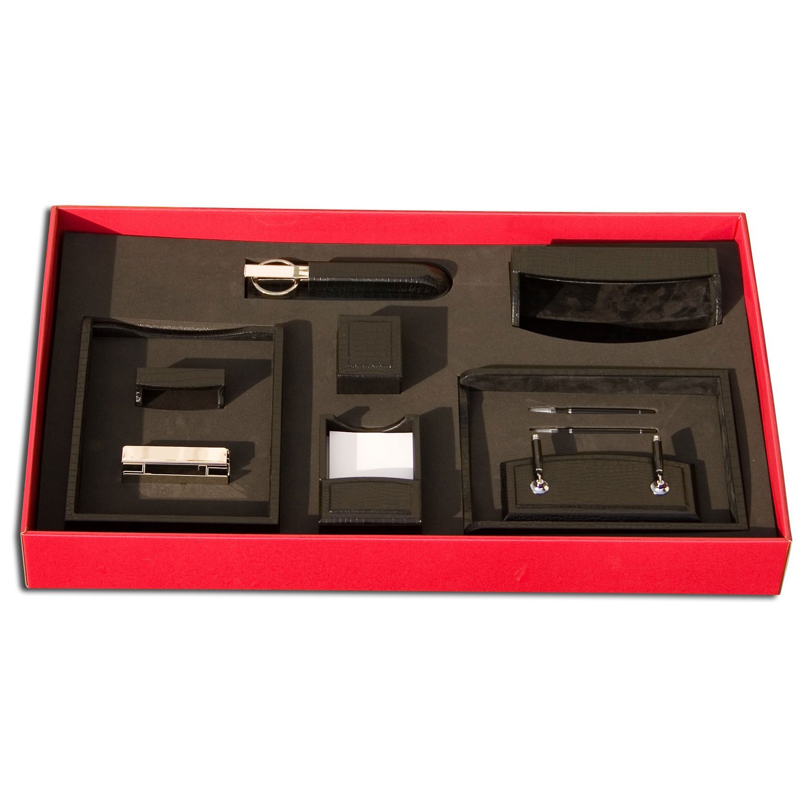 Dacasso D2220 Crocodile Embossed 10-Piece Leather Desk Set - Includes Pen Holder, Business Card Case & More for Office Organization & Executive Gifts