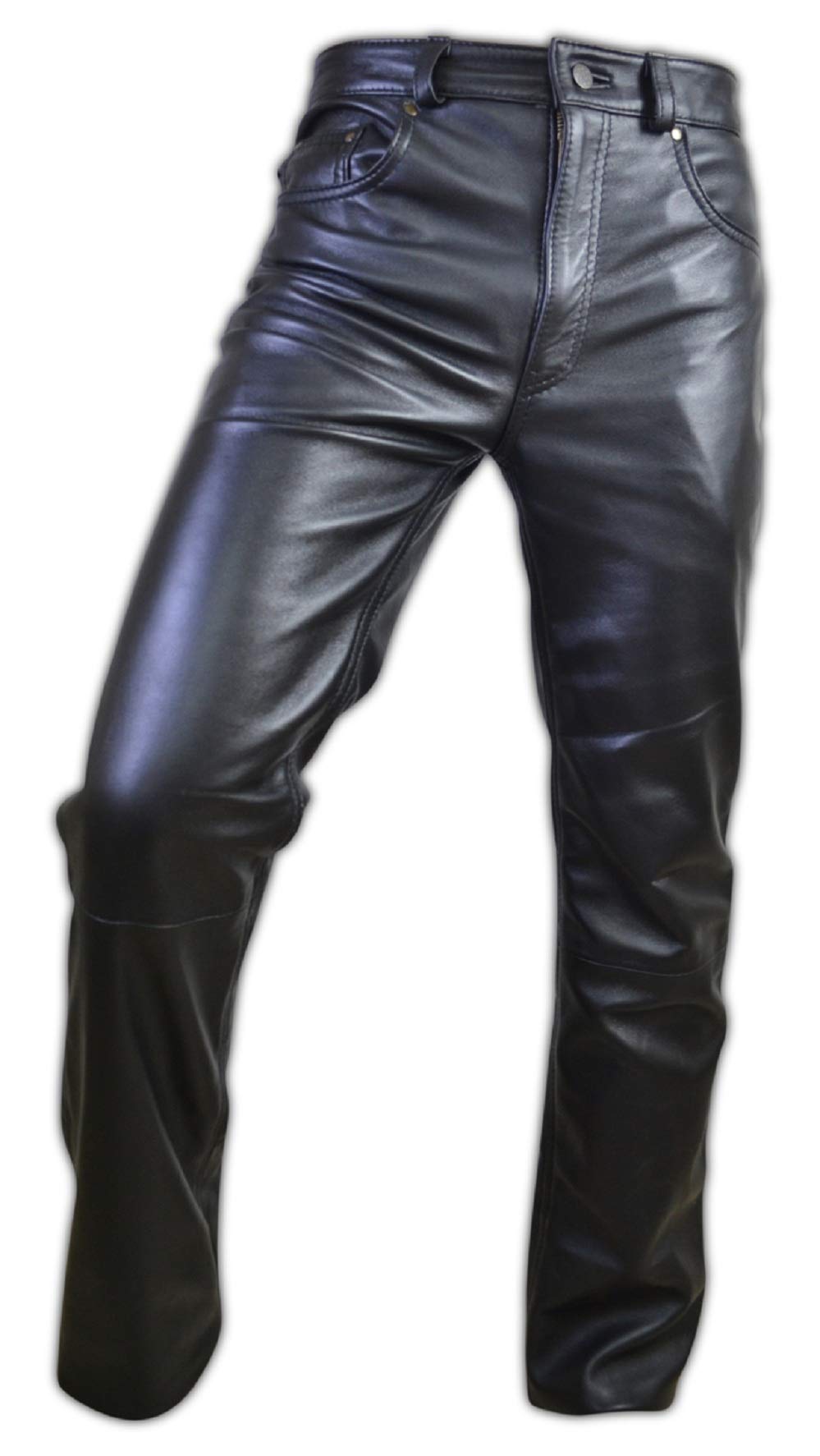 Men's Black Leather Pants - 5 Pocket Motorcycle Jeans with Zipper | Stylish & Durable for Riding, Night Out & Casual Wear