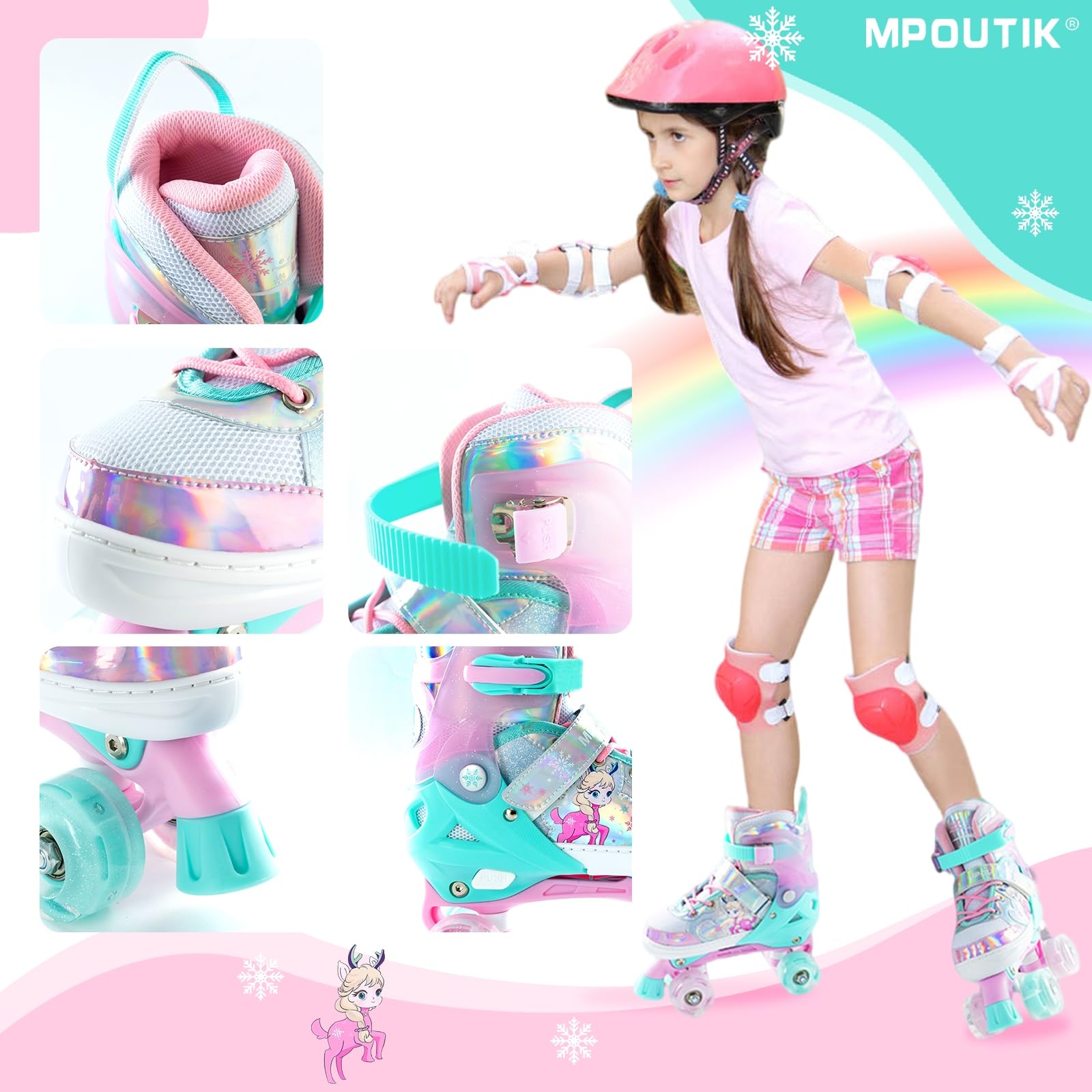 **Girls Adjustable Light Up Roller Skates with Luminous Wheels - Kids Inline Skates for Indoor & Outdoor Fun - Perfect for Birthday Gifts, Park Rides & Roller Rinks**