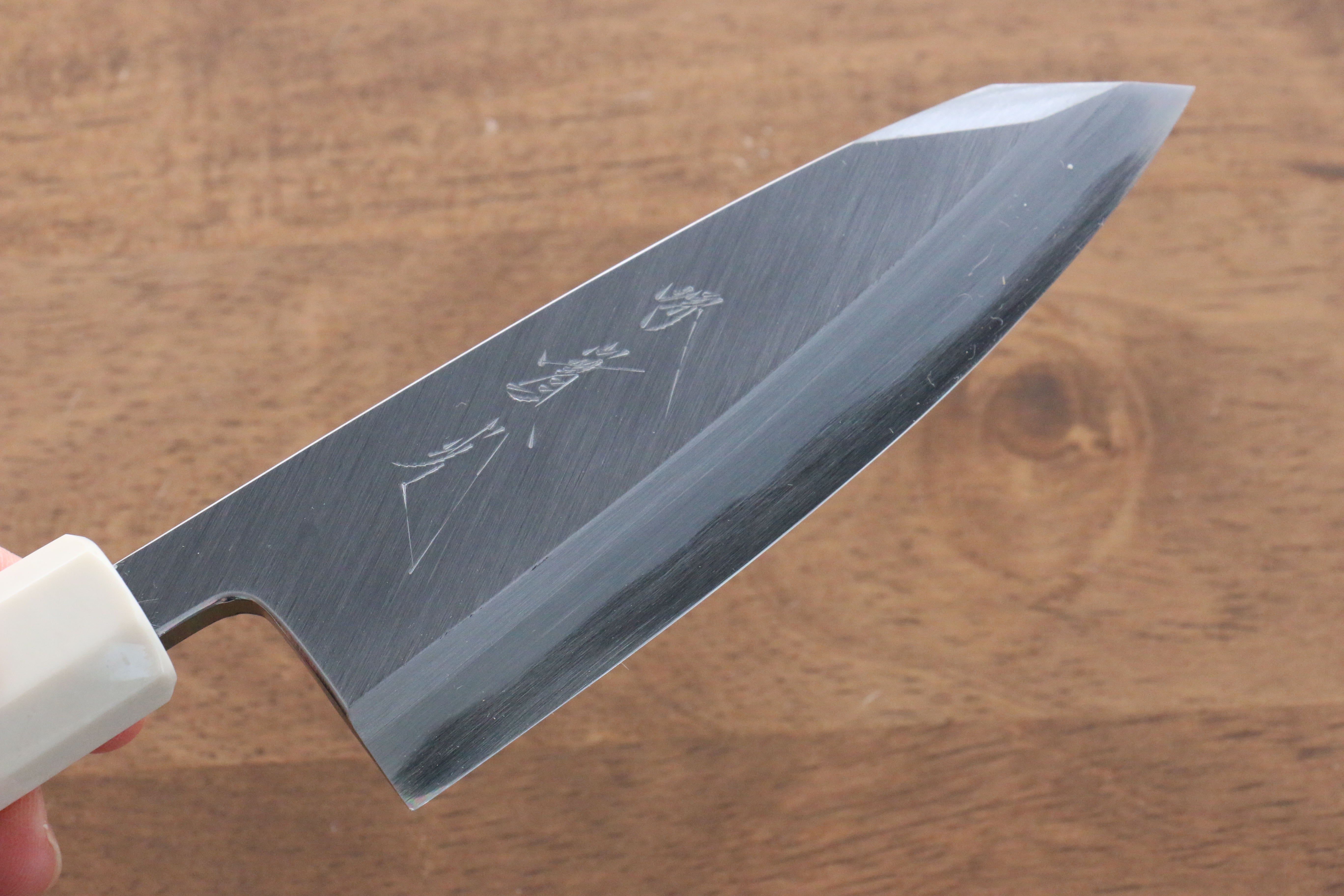 Jikko Shiko Blue Steel Kiritsuke Deba Knife 120mm - Ebony Wood Handle with Double Ring - Professional Japanese Kitchen Knife for Sushi, Fish & Meat Cutting