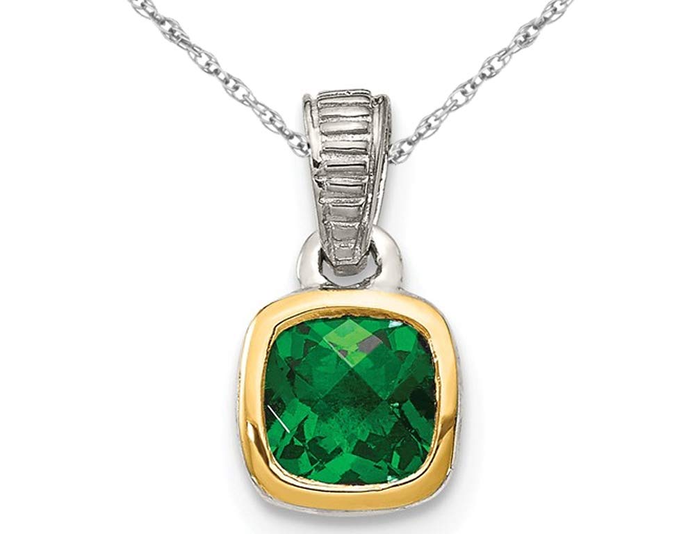 2/5 Carat (ctw) Princess Cut Lab Created Emerald Pendant Necklace in Sterling Silver with Chain - Elegant Jewelry Gift for Women, Perfect for Weddings, Anniversaries & Special Occasions