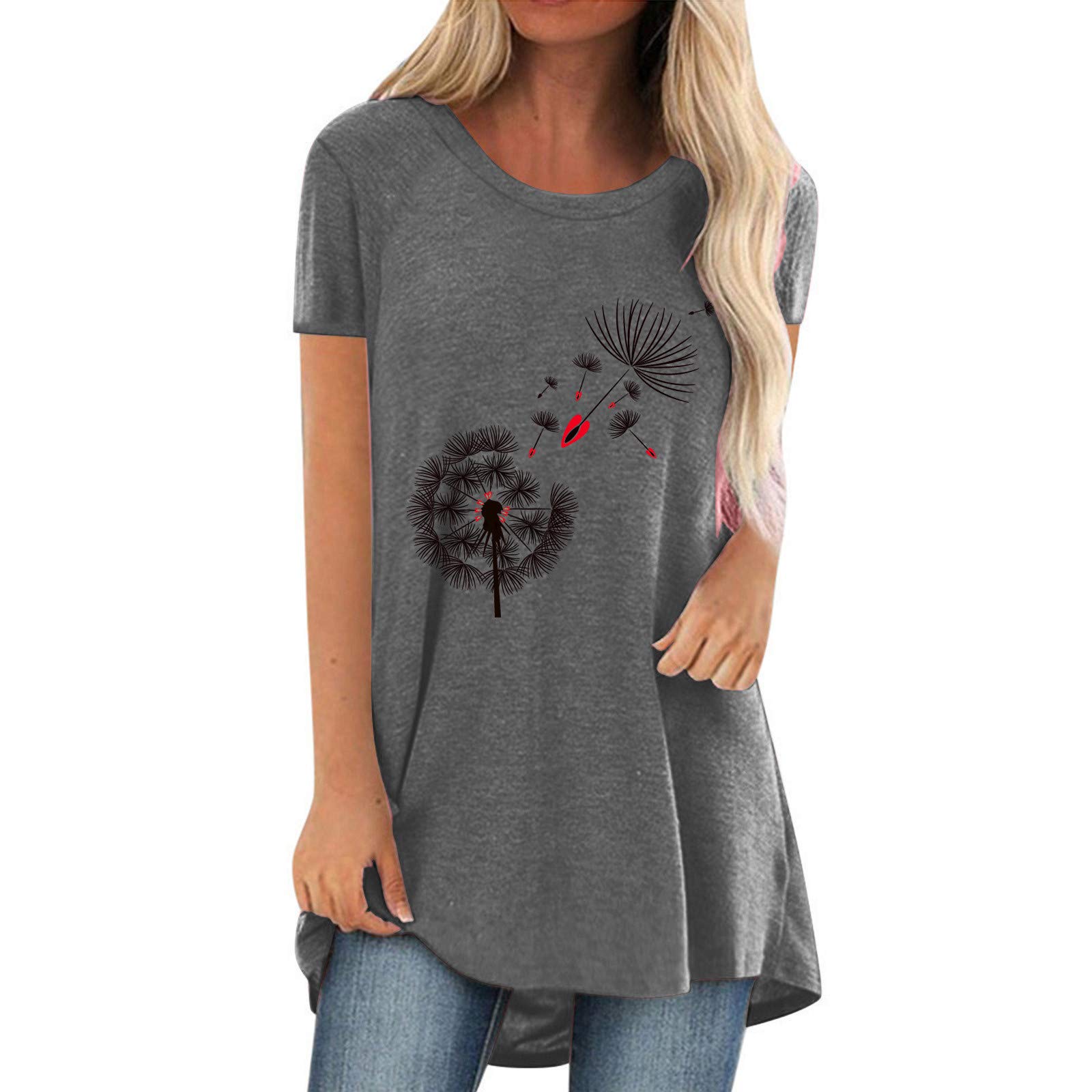 Women's Floral Tunic Tops - Casual Short Sleeve V-Neck Button Shirt, Loose Fit Blouse for Summer | Perfect for Beach Outings, Vacations & Casual Wear