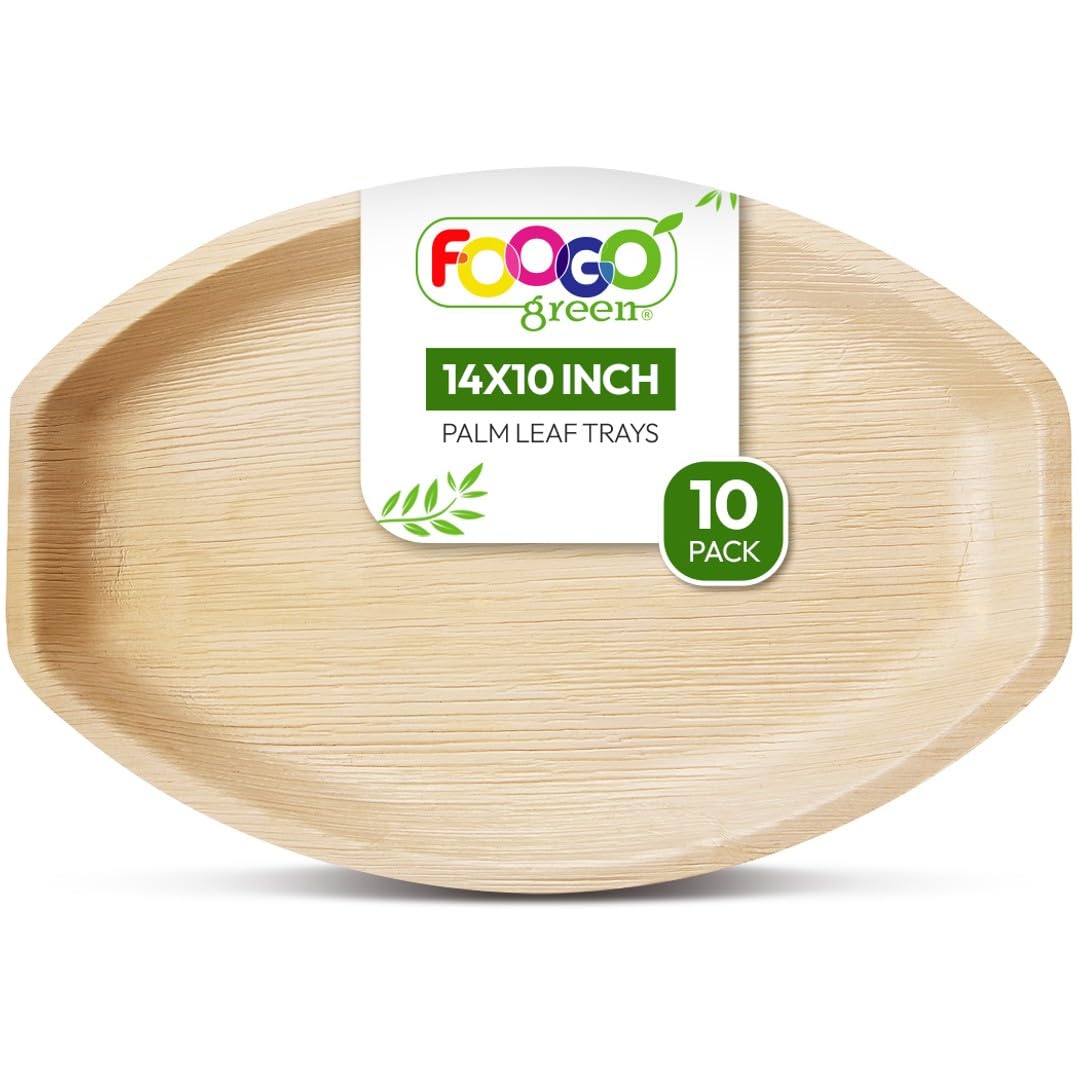 FOOGO 10-Pack Eco-Friendly Palm Leaf Disposable Serving Trays - 14