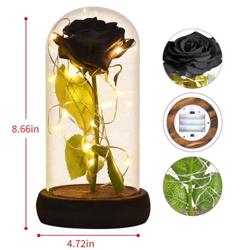 Preserved Rose Gift for Mom - Red Silk Rose in Glass Dome with LED Lights Base, Romantic Home Decor for Mother's Day, Wedding Anniversary, Birthday & Valentine's Day - Perfect for Bedroom, Living Room & Gift Giving