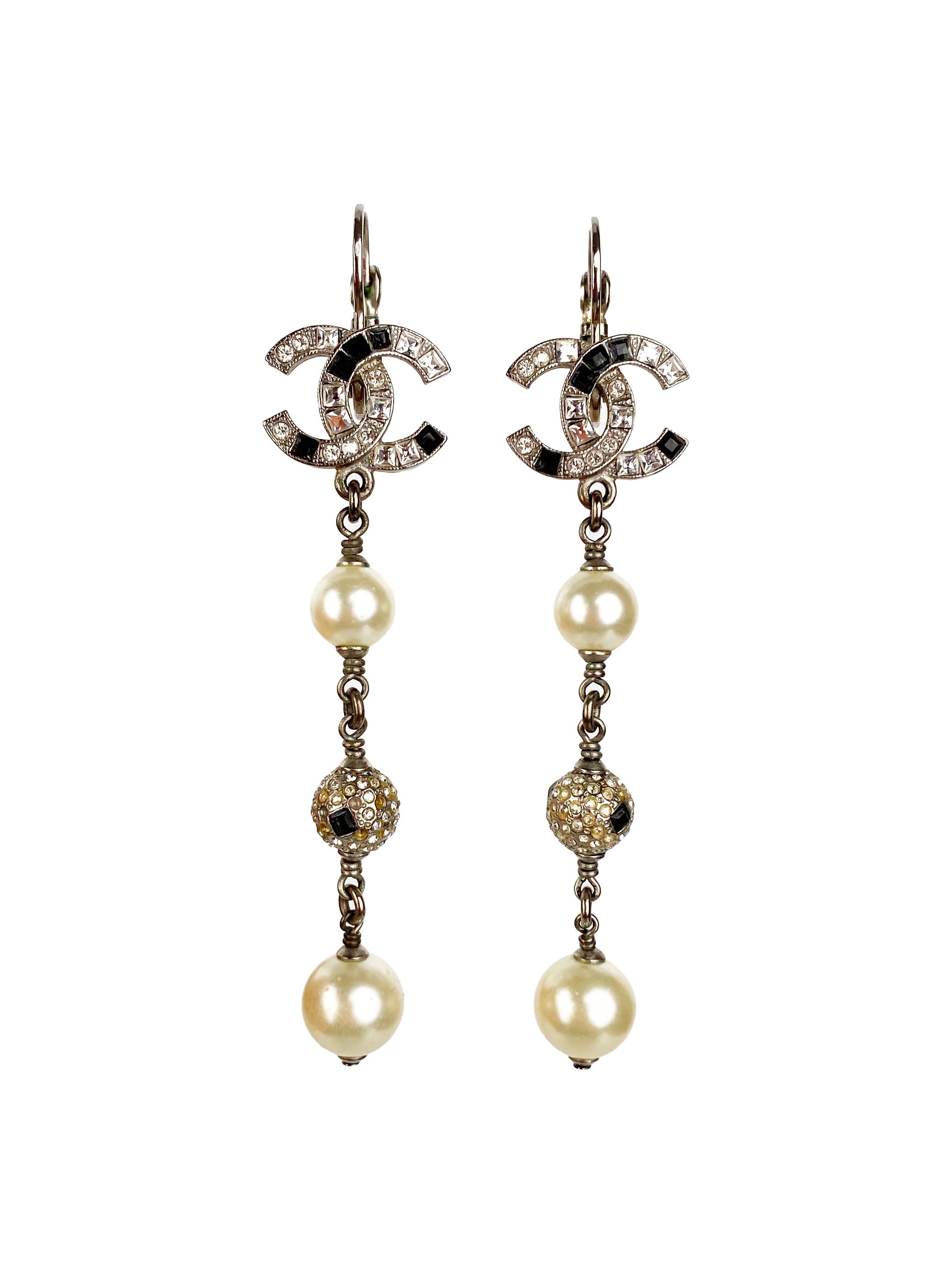 Chanel CC Crystal & Pearl Ball Drop Earrings for Women - Luxury Fashion Jewelry Gift for Birthday, Anniversary & Special Occasions | Elegant Party & Evening Wear Accessories