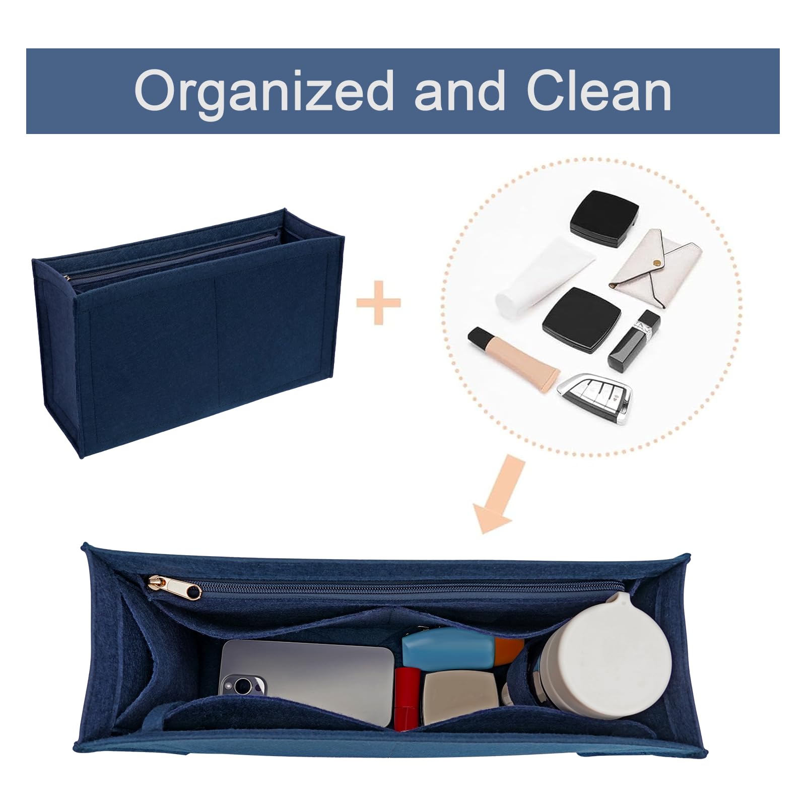 Premium Felt Purse Insert Organizer for Medium Dior Book Tote - Multiple Pockets, Dark Blue (Large) | Perfect for Travel, Work & Everyday Use to Keep Essentials Organized