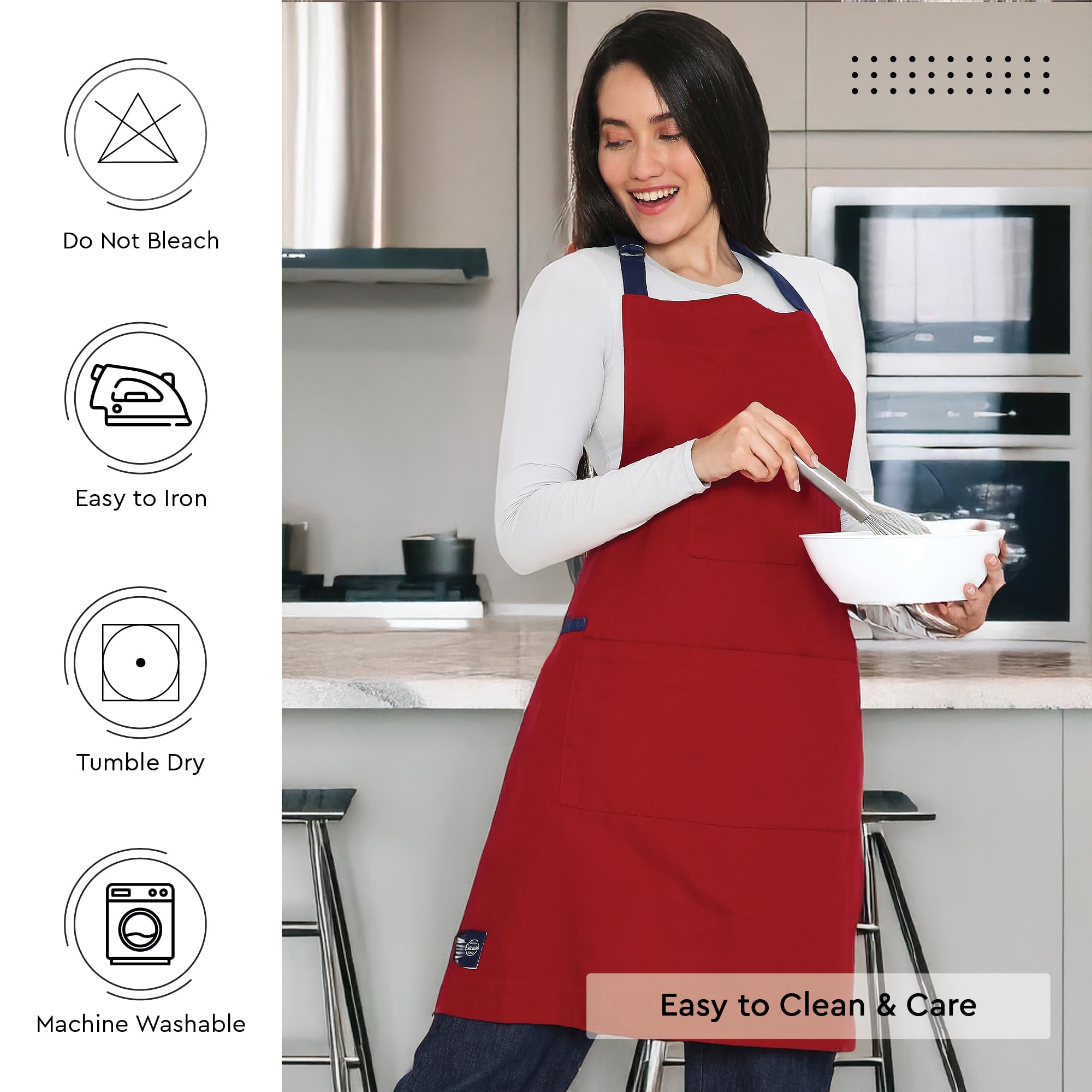 Premium Encasa XO Cotton Stain-Resistant Kitchen Bib Apron with Adjustable Straps, Pocket & Towel Holder - Durable Cooking Apron for Men & Women - Ideal for Home, BBQ, Grilling & Outdoor Cooking