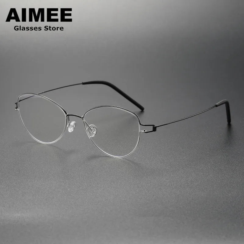 Aimee Women's Full Rim Oval Cat Eye Screwless Titanium Eyeglasses Frame 65004 - Lightweight & Durable for Work, Reading & Fashion