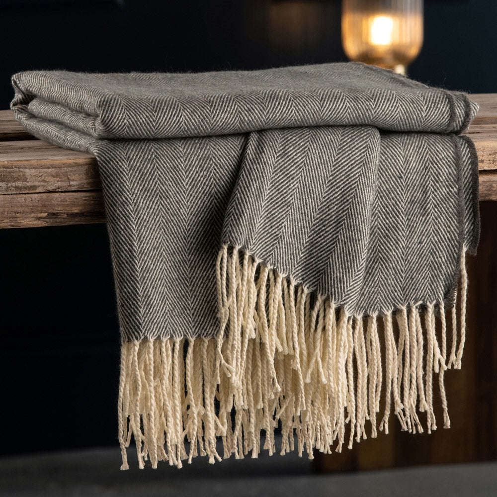Galway Crystal Herringbone Throw Blanket - Luxurious Soft Knit Wool Blend for Couch, Bed & Sofa - Cozy Winter Warmth for Home Decor & Gifts