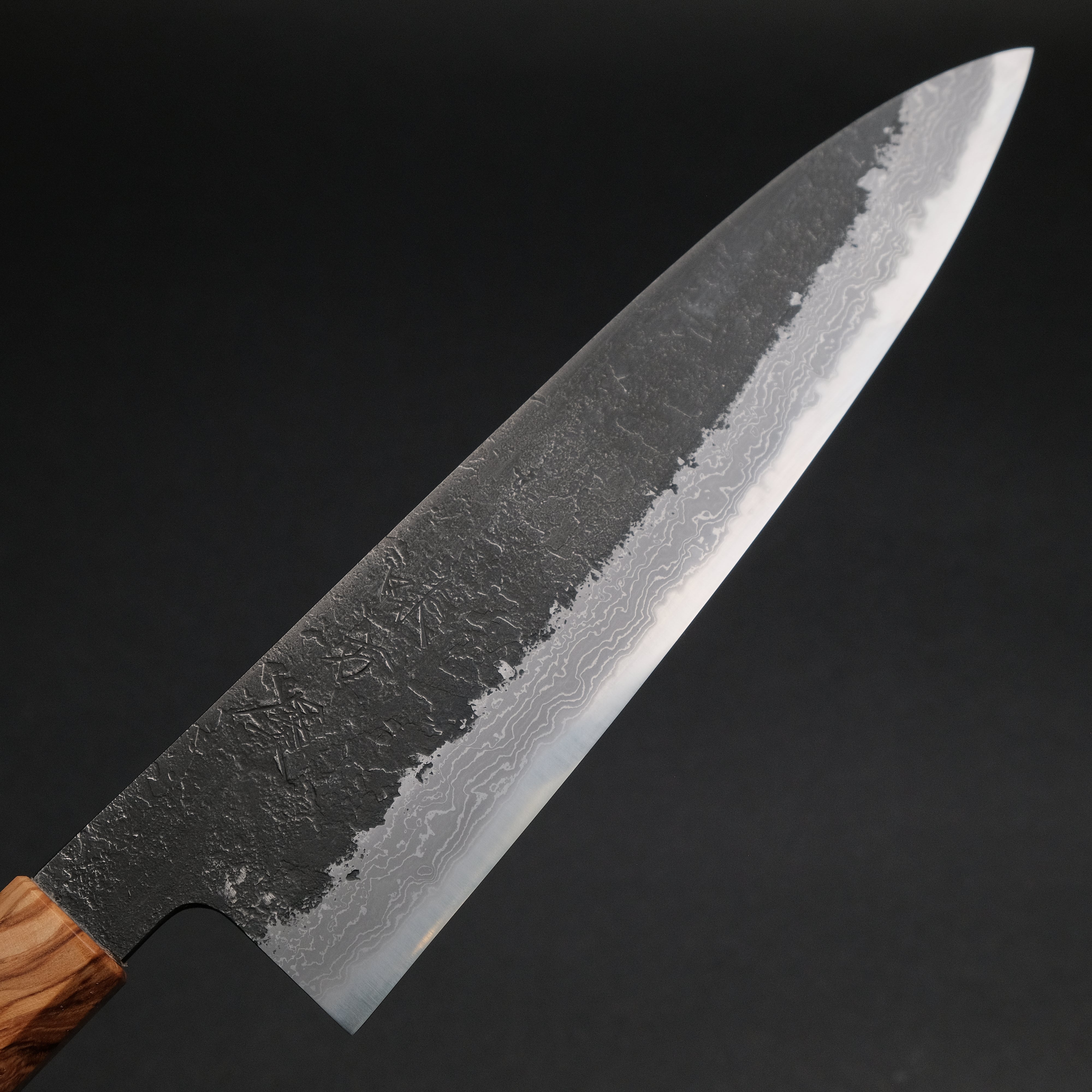 Premium Ajikataya White #2 Nashiji Damascus Gyuto 210mm Chef Knife - Olive Wood & Resin Handle (#46) - Perfect for Sushi, Meat Slicing & Professional Kitchen Use