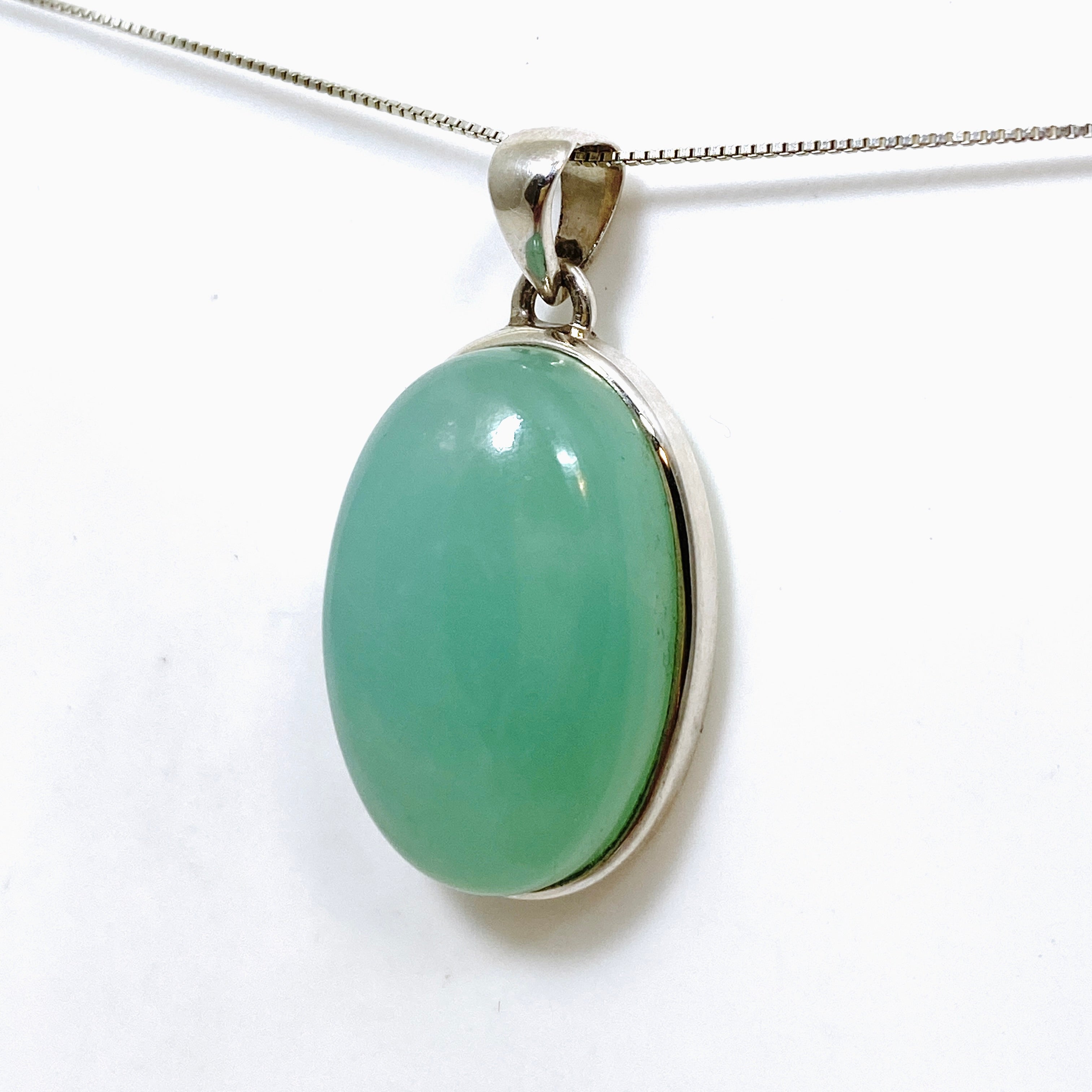 Natural Green Chrysoprase Oval Cabochon Pendant - 925 Sterling Silver Jewelry for Women - Perfect for Everyday Wear & Gift Giving