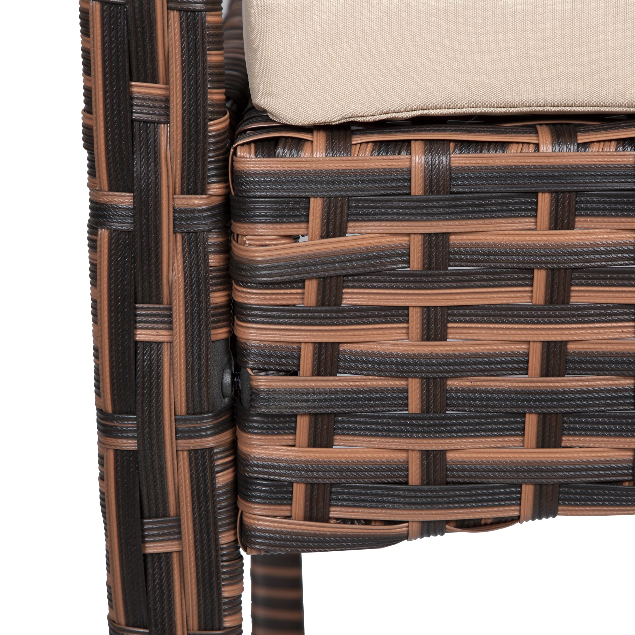WestinTrends Roadhill 4-Piece All-Weather PE Rattan Patio Furniture Set - Brown & Beige Wicker Loveseat with Tempered Glass Coffee Table - Perfect for Outdoor Garden, Poolside, and Backyard Relaxation