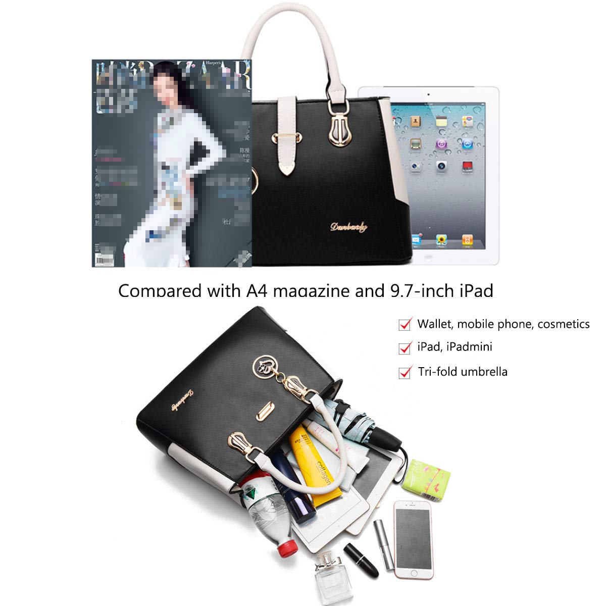 Stylish Women's PU Leather Handbags - Tote, Shoulder & Crossbody Bags with Detachable Long Strap | Perfect for Work, Travel & Everyday Use