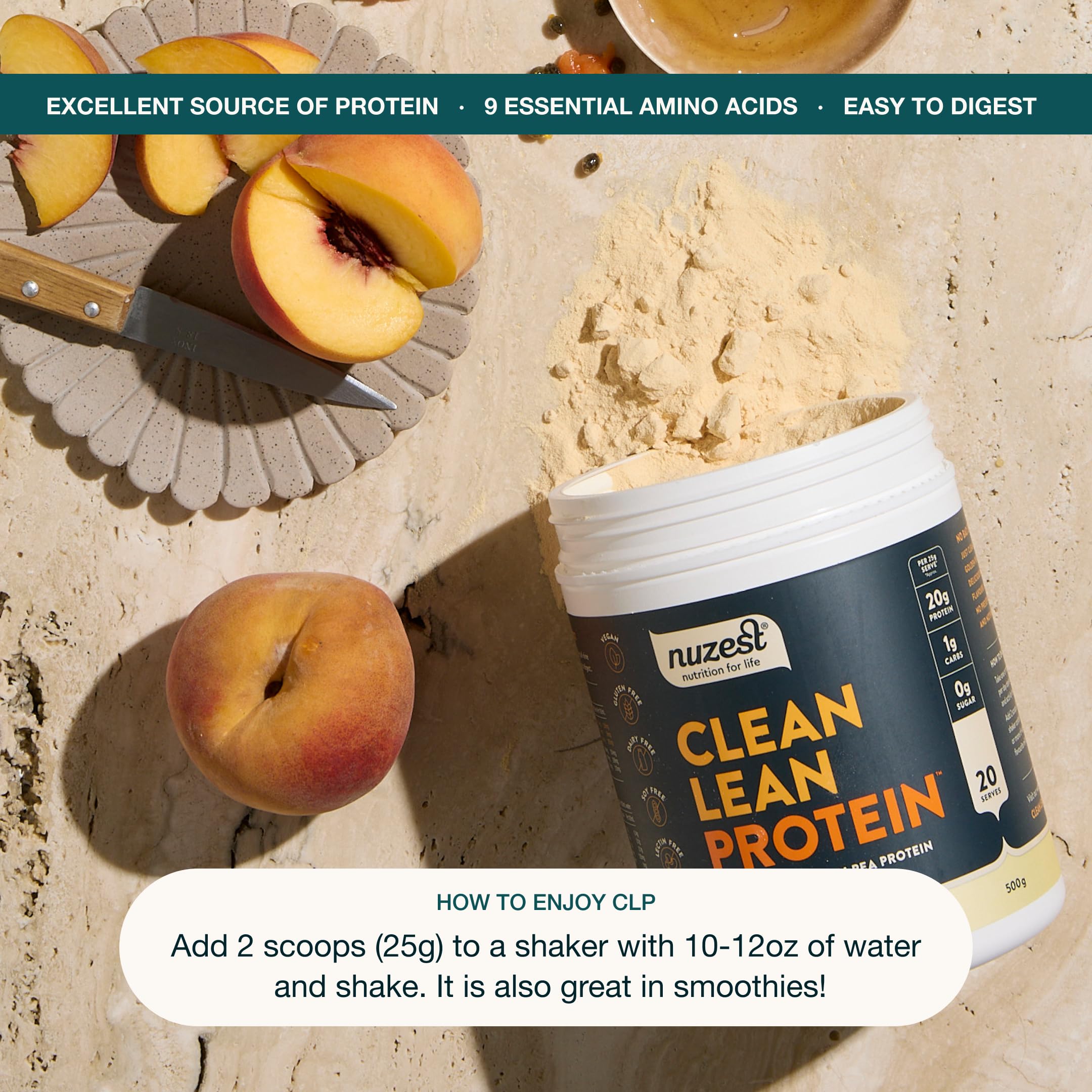 Nuzest Clean Lean Vegan Pea Protein Powder - Premium Plant Based Protein, Dairy Free, Gluten Free, Non-GMO, Unflavored (1.1 lb, 20 Servings) - Perfect for Post-Workout Recovery, Smoothies & Healthy Baking