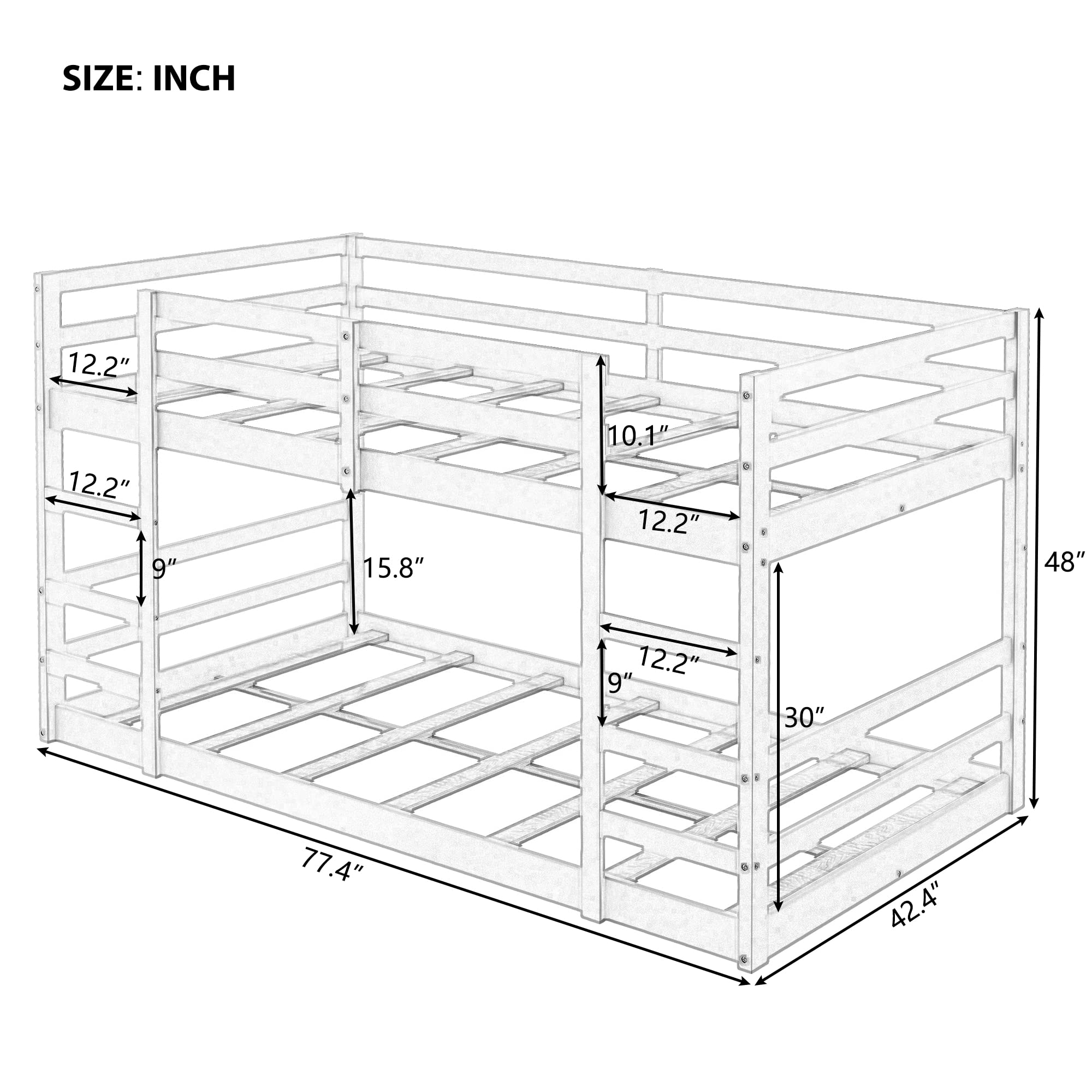 Harper & Bright Designs Twin Over Twin Bunk Bed with 2 Safety Ladders & Full Guardrail - Sturdy Kids & Teens Bedroom Furniture - No Box Spring Needed - White - Perfect for Small Spaces & Shared Rooms