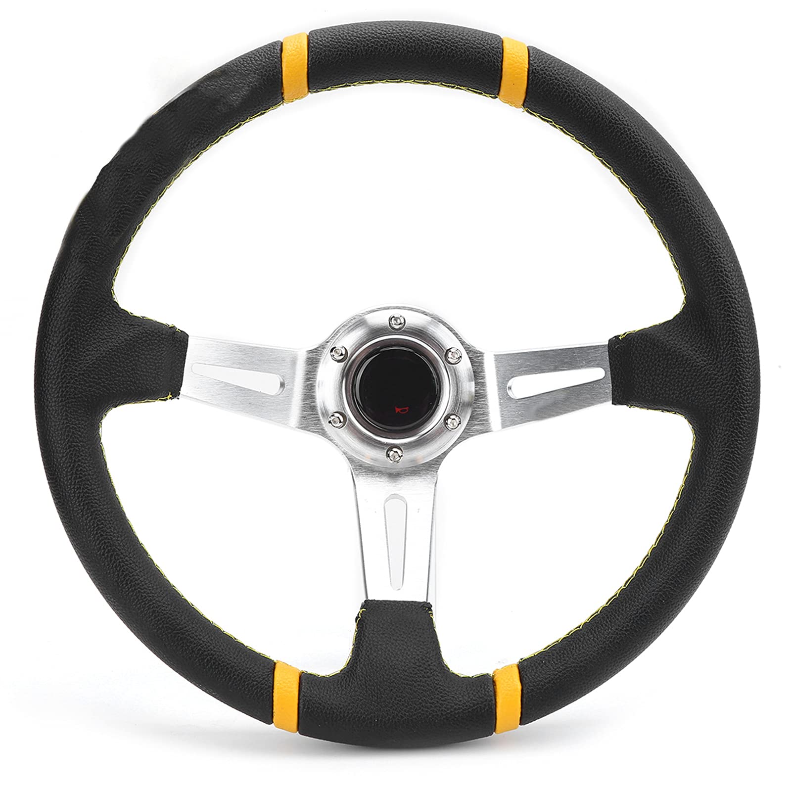 14 Inch (350mm) Universal Racing Steering Wheel - Hand-Sewn PU Leather, Deep Dish Design with Aluminum Spokes for Drifting & Performance Driving | Perfect for Sports Cars, Simulators & Track Days