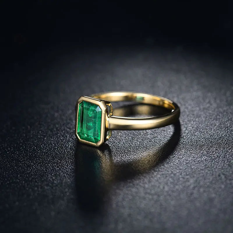 14K Yellow Gold Natural Emerald Promise Ring for Women - Elegant Fine Jewelry Gift for Christmas, Anniversary, Engagement & Special Occasions
