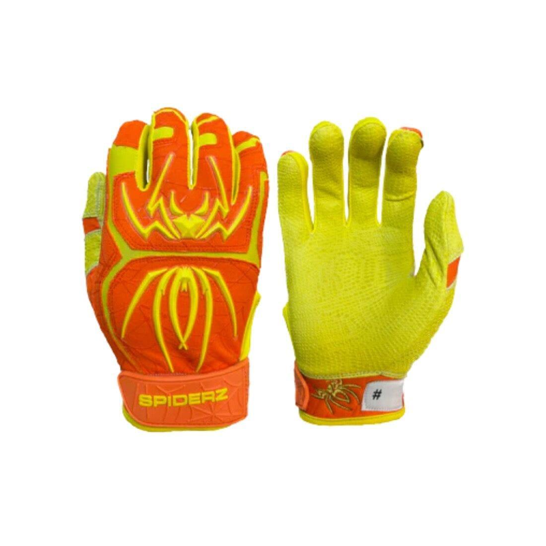 2024 Spiderz ENDITE Batting Gloves - Orange/Yellow Baseball Gloves for Hitting & Training - Perfect for Baseball, Softball & Batting Practice