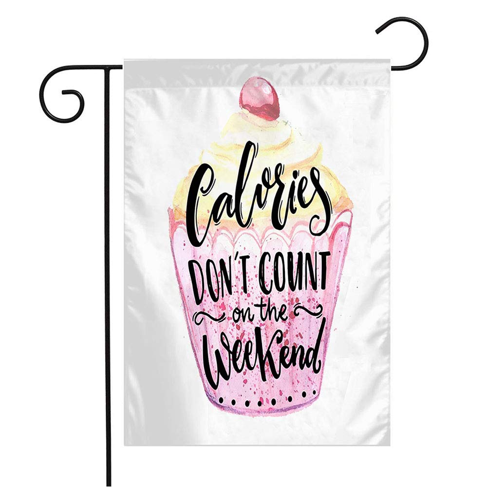 Funny Weekend Calories Don't Count Garden Flag - 12x18 Inch Calligraphy Outdoor Decor for Patio, Lawn & Home - Perfect Gift for Dieters & Food Lovers (Great for BBQ Parties, Backyard Decorations & Seasonal Celebrations)