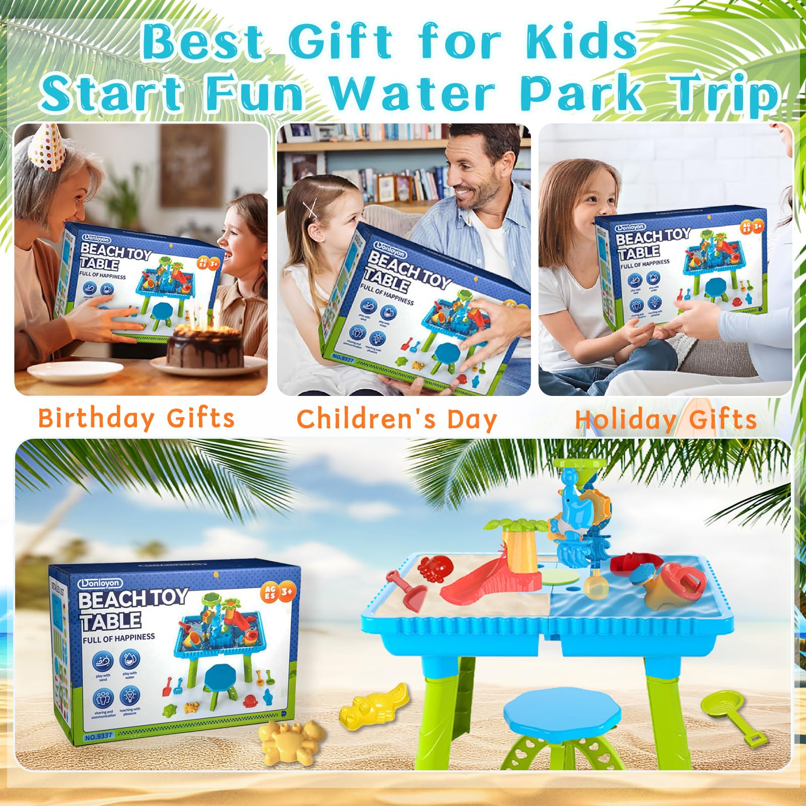 Best Water Table for Toddlers - Outdoor Beach Toys Set with Animal Molds, Chairs & Puzzle Hands-on Games - Perfect Summer Gift for Boys & Girls Ages 3-6 - Backyard, Pool & Beach Water Play Activities