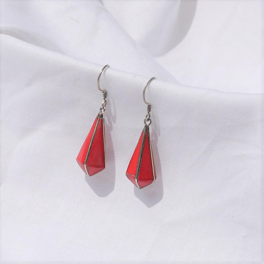 Handmade Silver Plated Boho Drop Earrings with Gemstone Inlay - Elegant Women's Fashion Jewelry for Gifts, Parties & Everyday Wear