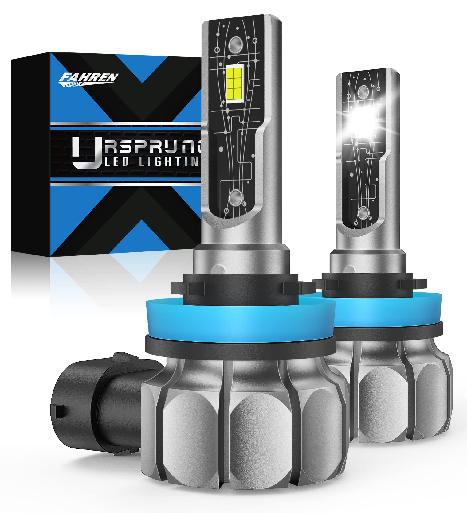 Fahren H11/H8/H16 LED Fog Light Bulbs - 12,000 Lumens Super Bright 6500K Cool White, 500% Brighter Than Halogen, 60,000 Hours Lifespan, Plug and Play, Pack of 2 - Perfect for Trucks, SUVs, and Off-Road Vehicles in Foggy or Low Visibility Conditions