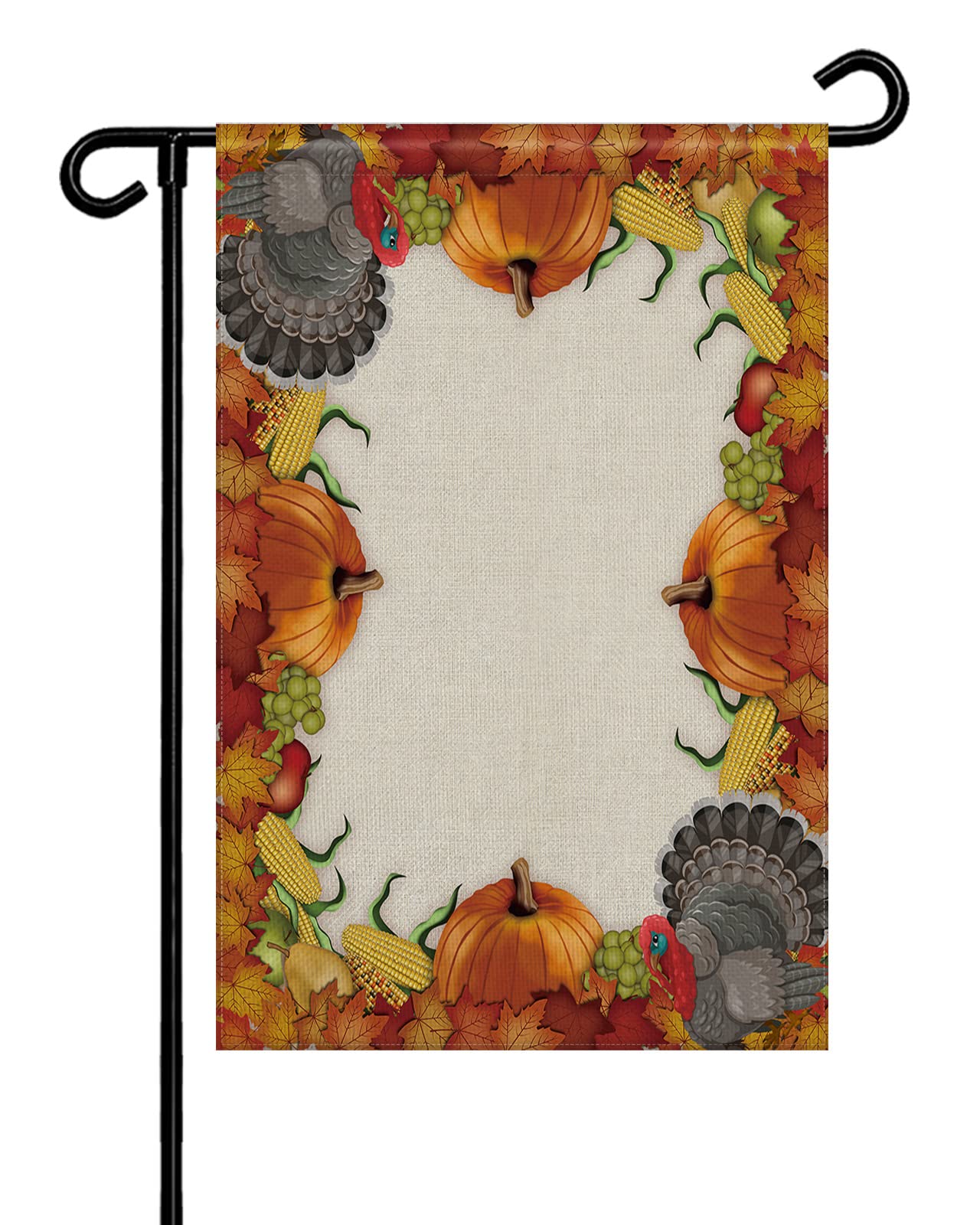 Double Sided Thanksgiving Garden Flags - Fall Pumpkin Rustic Maple Leaf Turkey Burlap Welcome Banner - 28