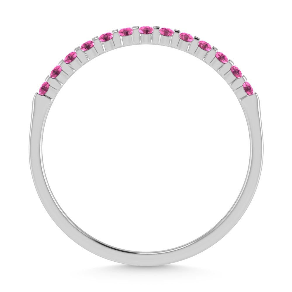 14K White Gold Pink Sapphire 1/4 Ct.Tw. Machine Band Ring - Elegant Wedding, Anniversary & Everyday Jewelry Gift for Women