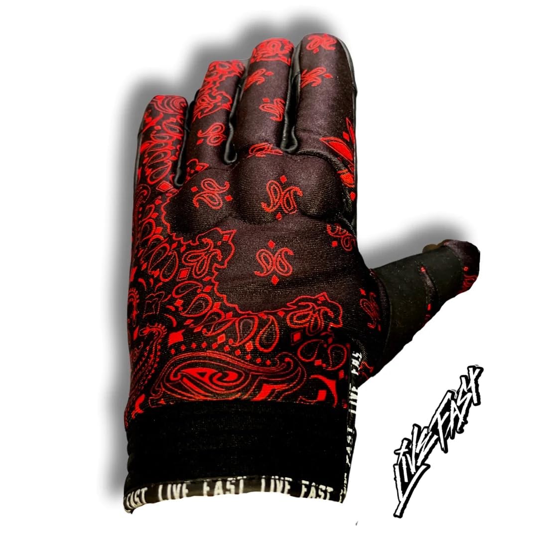 Black & Red Paisley Motorcycle Gloves for Men - Breathable Protective Riding Gloves with Touchscreen Compatibility - Perfect for Harley, Cruiser & Street Bike Riders