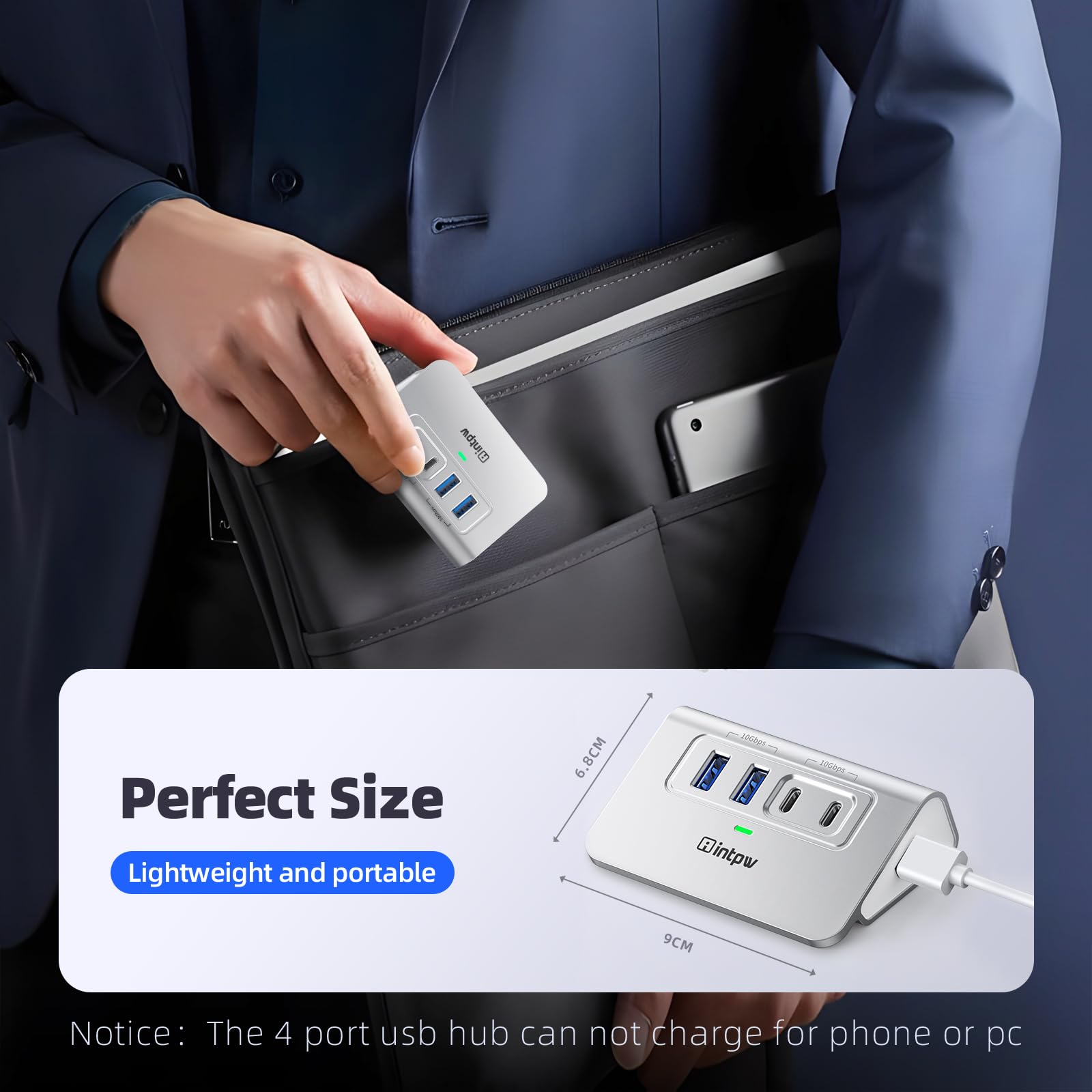 4-in-1 USB C Hub with 10Gbps Data Transfer - 2x USB C 3.2 & 2x USB A 3.2 Ports - Aluminum USB Splitter with 3.3ft Cable for MacBook, Windows Laptop, PC - Perfect for Flash Drives, Printers, Cameras, Keyboards & Mouse