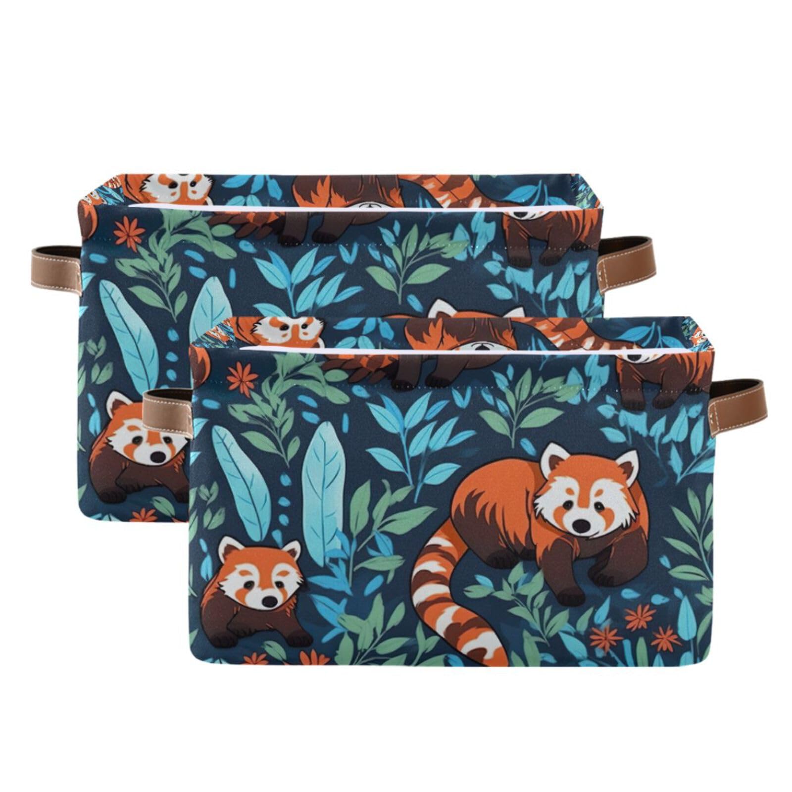 Foldable Canvas Storage Baskets with Handles - 2 Pack Panda Design Fabric Organizer Box for Clothes, Toys & Home Organization | Perfect for Bedroom, Closet, Office & Nursery Decor