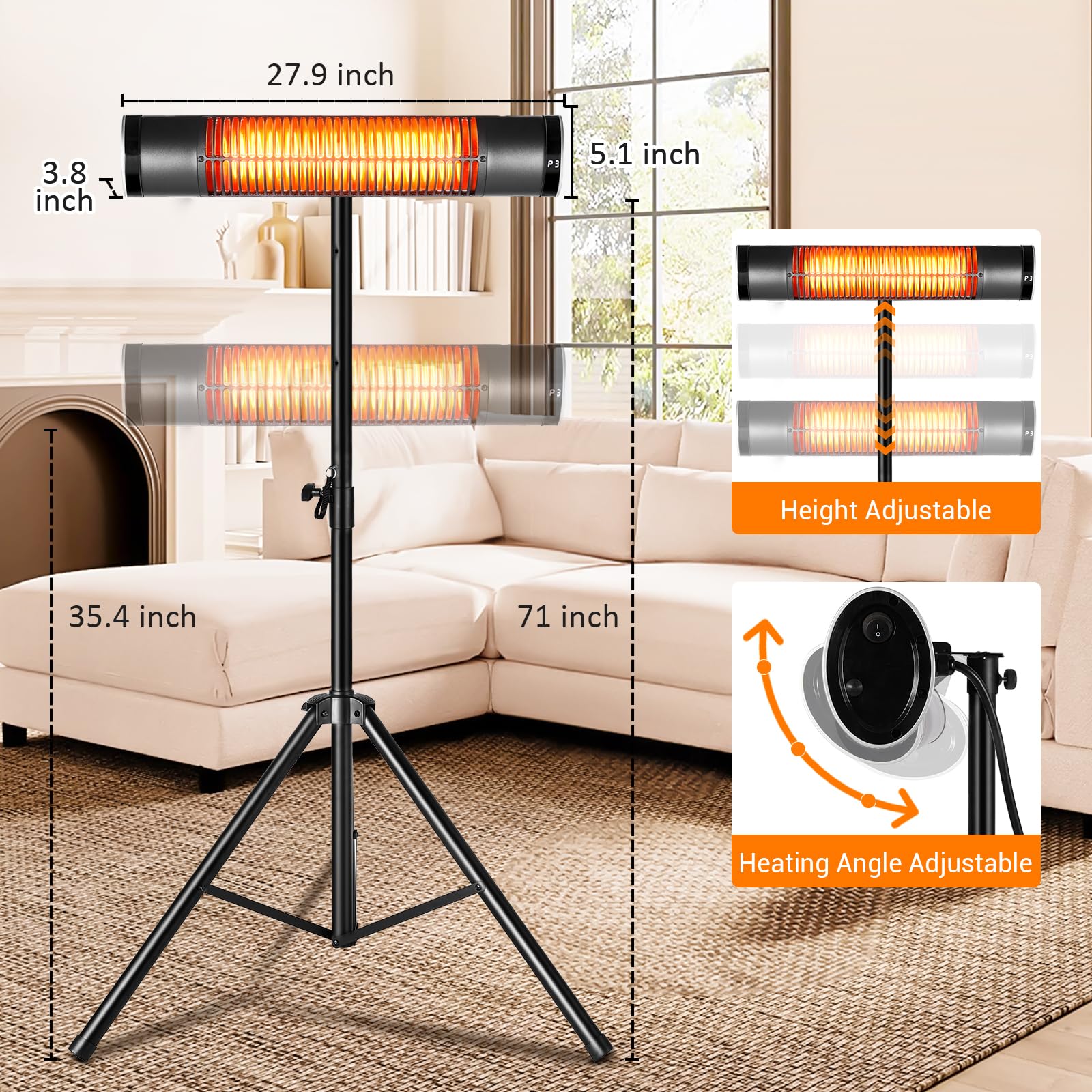 1500W Outdoor Electric Heater with Remote - Tripod Mounted Infrared Patio Heater with 3 Heat Settings & 8H Timer - Perfect for Backyard, Deck, Garage, and Outdoor Gatherings
